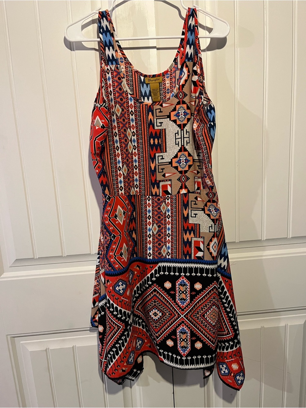 Wrangler Sleeveless Mini Dress in Red, Blue & Cream Tribal Print